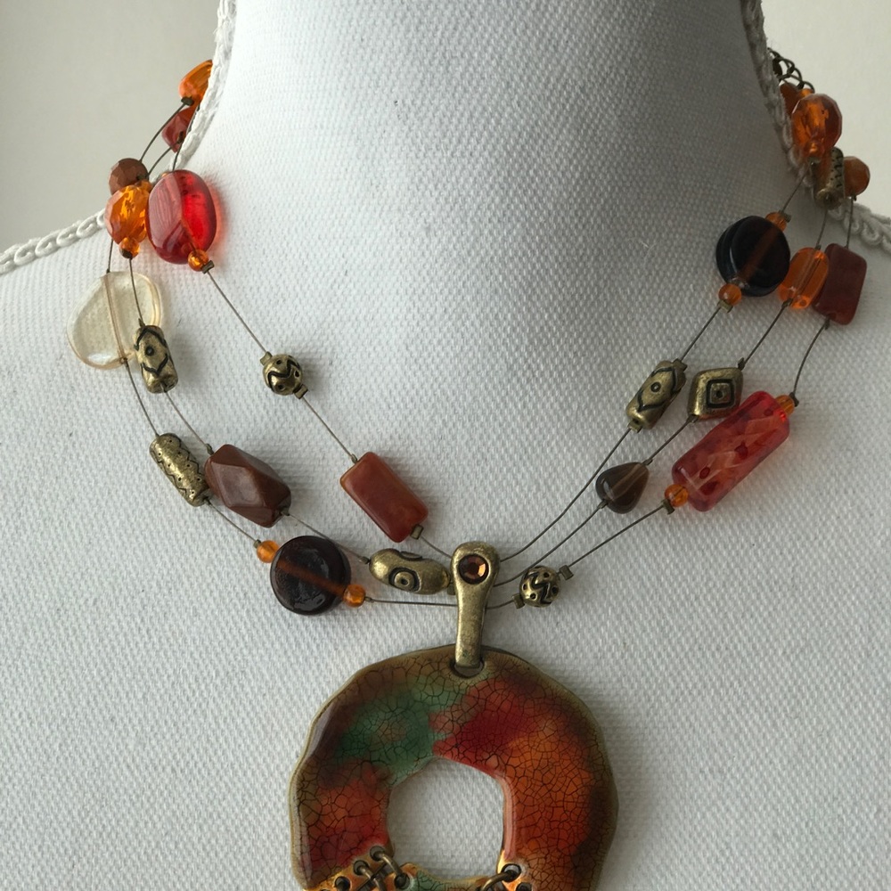 Chico's orang enameled necklace